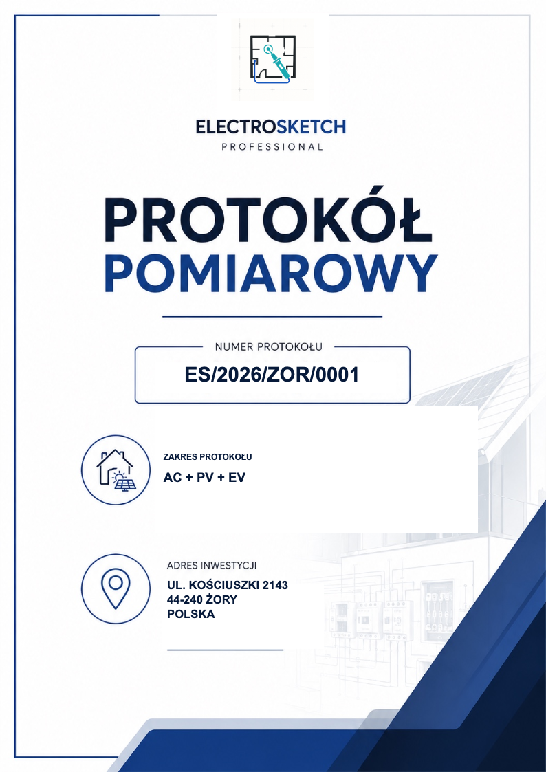 Okładka przykładowego protokołu pomiarowego ElectroSketch